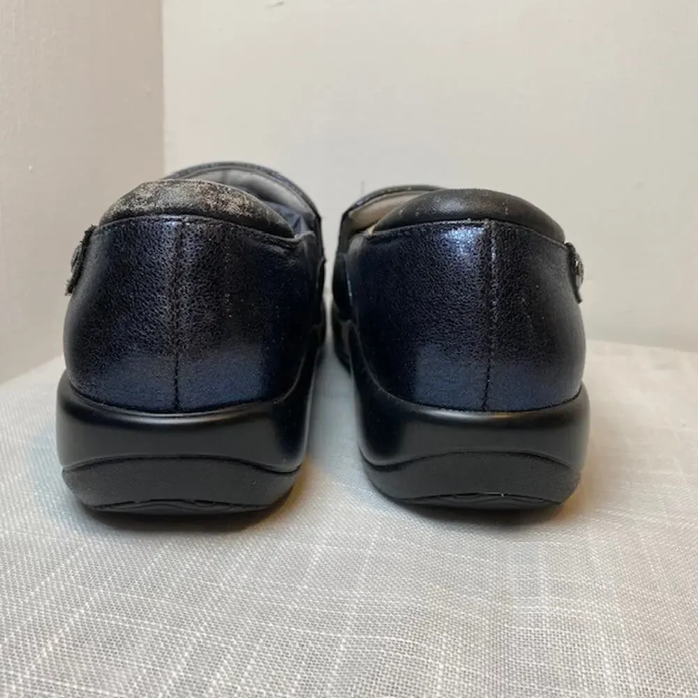 Alegria Navy Blue Glitter Leather Keli Slip On Clogs Comfort Shoes Womens 8.5